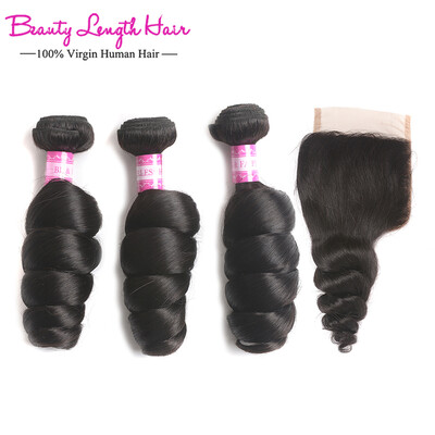 

Peruvian Virgin Hair With Closure 3pcs Virgin Peruvian Loose Wave With Closure 4x4 Loose Wave Lace Closure With Bundles