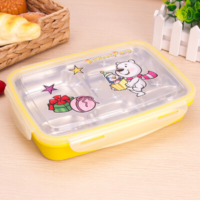 

Chuang Hong 304 stainless steel square lunch box children students sub-grid plate with a lid to protect the yellow