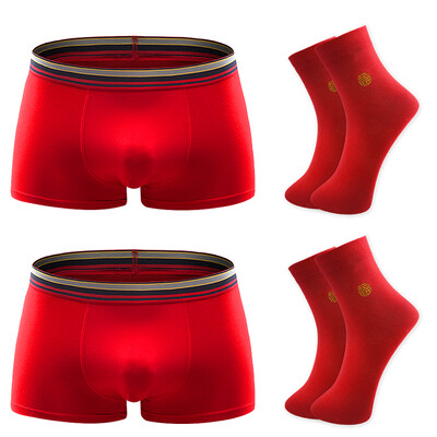 

Heng Yuan Xiang men&39s Ben life embroidery blessing underwear socks combination loaded red socks 2 double red red angle underwear 2 185110