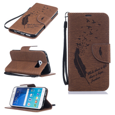 

coffee Feathers and birds Style Embossing Classic Flip Cover with Stand Function and Credit Card Slot for SAMSUNG GALAXY S6 Edge