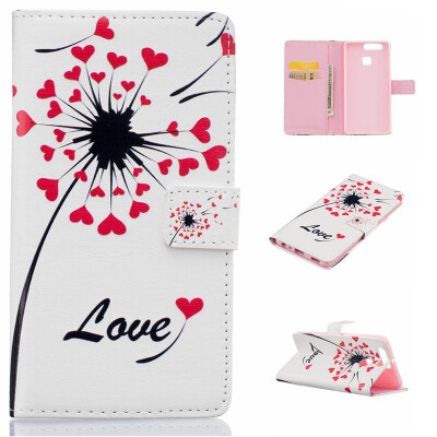 

Love heart dandelion Design PU Leather Flip Cover Wallet Card Holder Case for HUAWEI P9