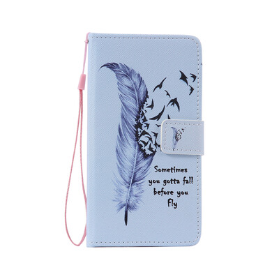 

Blue Feather Design PU Leather Flip Cover Wallet Card Holder Case for LG LS770