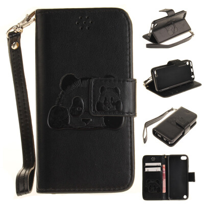 

Black Panda Style Embossing Classic Flip Cover with Stand Function and Credit Card Slot for iPod Touch 5/6