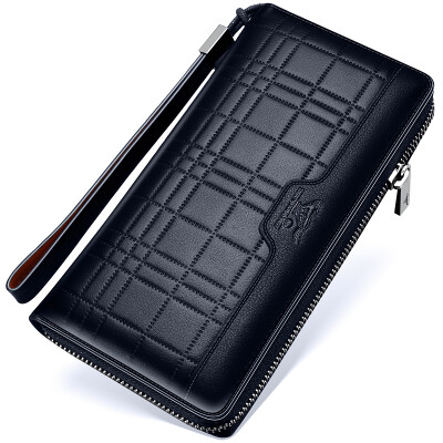 

Seven wolves handbag male large capacity multi-card long wallet zipper handbag cowhide hand bag can be put driving card hand bag 1A1253093-30 blue