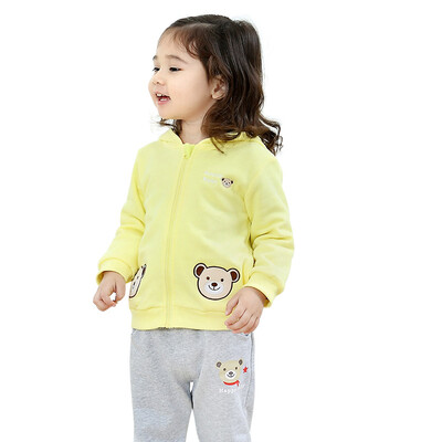 

(TINSINO) children's suits girl cute sweater knit spring section hooded cardigan suit obedient bear bear THY0185272 tender yellow 73