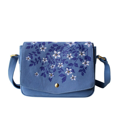 

Flower Princess with you original small messenger bag embroidery fresh art canvas bag 1606XD008 blue