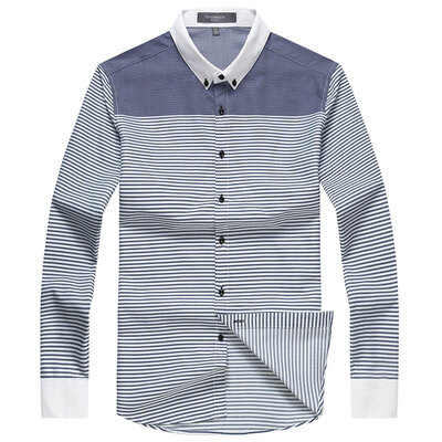 

SHENGUI / Slim your men's stitching casual long-sleeved shirt dark blue 180 / XL CG3440667A