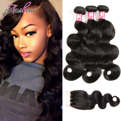 

Peruvian Virgin Hair With Closure Aushow Virgin Hair Body With Lace Closure 8A Peruvian Human Hair 3 Bundles With Closure