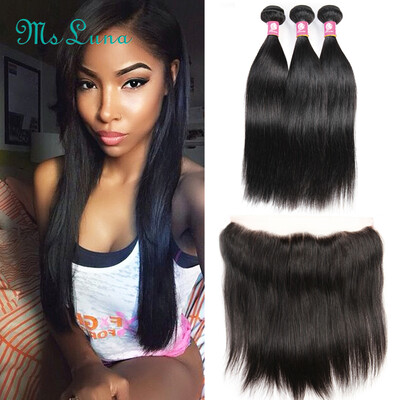 

7A Peruvian Virgin Hair With Closure Peruvian Straight Human Hair With Closure 13x4 Ear To Ear Lace Frontal Closure With Bundles