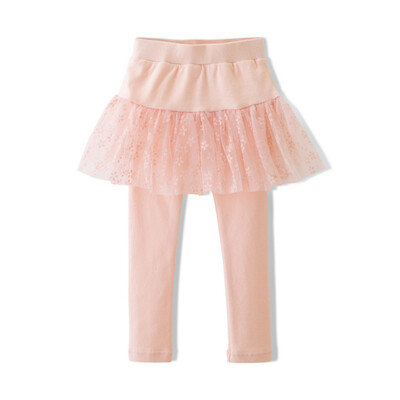 

Fountaino Flordeer French girl children's clothing five leaves flower net yarn knit skirt pants F61006 pink 140