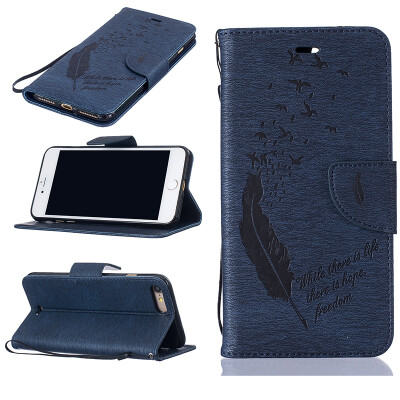 

Dark blue Feathers and birds Style Embossing Classic Flip Cover with Stand Function and Credit Card Slot for IPHONE 7