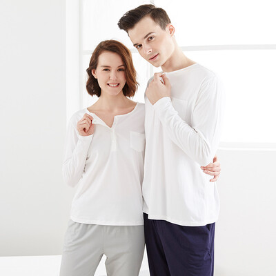 

Small nurse pajamas home service men&women Modal cotton couple pajamas home service suit XAT028 comfortable breathable female - white light gray M 16595