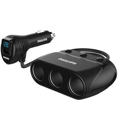 

Philips PHILIPS car charger car charger cigarette lighter one drag three DLP2019 voltage detection independent switch black