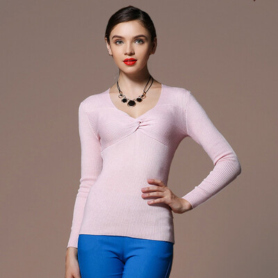 

MAZOE Europe and the United States fashion cross V-neck thread Slim wool knitted primer shirt Z1007 rust red XL