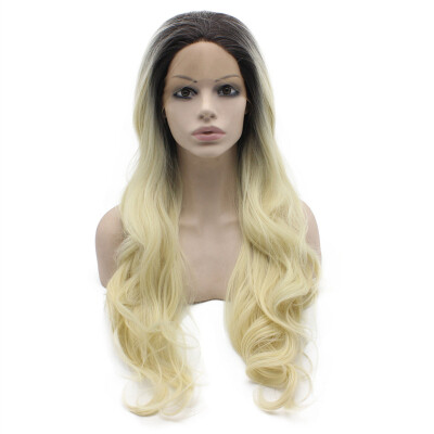 

Long Wavy Dark Root 613 Blonde Synthetic Lace Front Ombre Wig