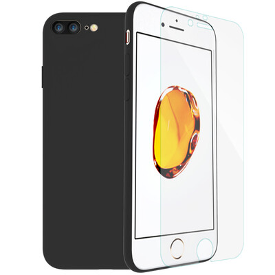 

Shell film set ESCASE Apple iPhone8 7 Plus mobile phone shell black silicone drop protection cover to send the tempered film