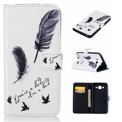 

Black plumes Design PU Leather Flip Cover Wallet Card Holder Case for SAMSUNG Galaxy J5