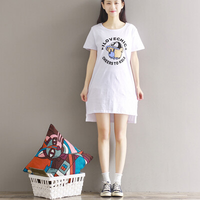 

City plus CITYPLUS simple art cartoon printing in the long paragraph skirt open t-shirt t-shirt CWTD173158 white all