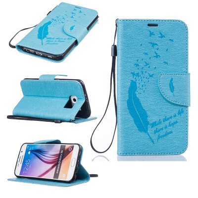 

Light blue Feathers and birds Style Embossing Classic Flip Cover with Stand Function and Credit Card Slot for SAMSUNG GALAXY S6