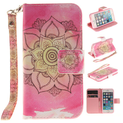 

Pink flower Design PU Leather Flip Cover Wallet Card Holder Case for IPHONE 5/5S/5SE