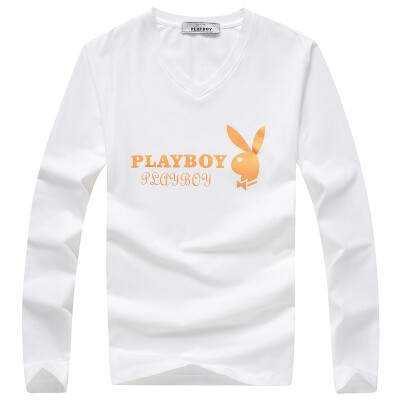 

Playboy PLAYBOY T-shirt Men's fashion Slim V-neck long sleeve T-shirt 16057PL2903 White 2XL