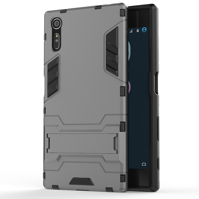 

Gray Slim Robot Armor Kickstand Shockproof Hard Rugged Rubber Back Case For SONY Xperia XZ