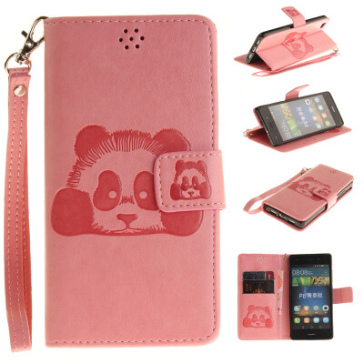 

Pink Panda Style Embossing Classic Flip Cover with Stand Function and Credit Card Slot for HUAWEI P8 Lite