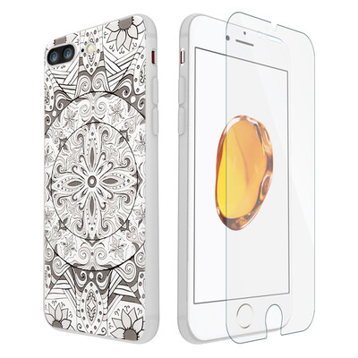 

Shell film set] ESCASE iPhone7 Plus mobile phone case protective cover cartoon relief series to send the film for Apple 7 / 7plus mobile phone Han Ting white jade