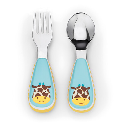 

SKIP HOP cute zoo stainless steel fork spoon tableware combination cartoon pattern child fork spoon set - giraffe more than 12 months