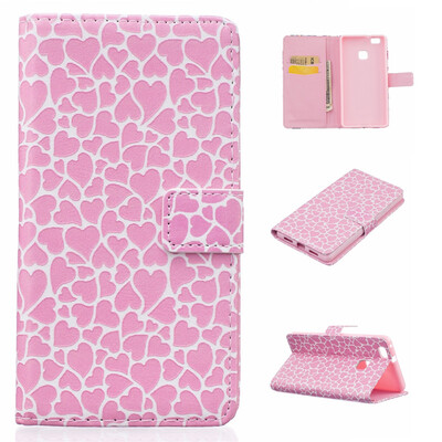 

Lovely Heart Design PU Leather Flip Cover Wallet Card Holder Case for HUAWEI P9 Lite