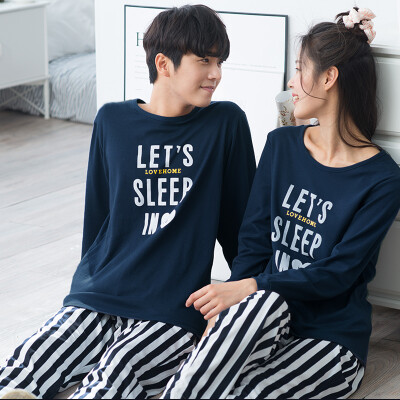 

【Jingdong Supermarket】 1000 line 2017 spring couple pajamas casual Korean long-sleeved trousers cotton home service uniforms suit Q563143 Baolan - male  code