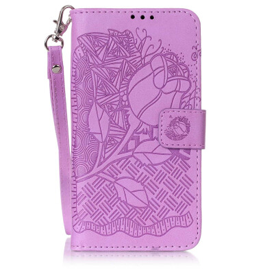 

Purple Rose Design PU Leather Flip Cover Wallet Card Holder Case for LG K7