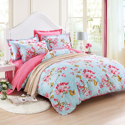 

Red Rui bed products high-density high-density cotton twill printing four sets of bed sheets quilt 15 m bed flowers love