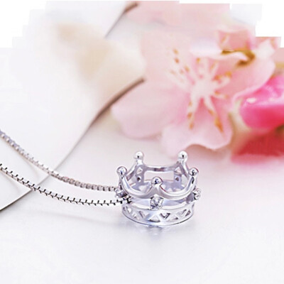 

New Women Jewelry Crown Pendant Hollow Charm Necklace Rhinestone