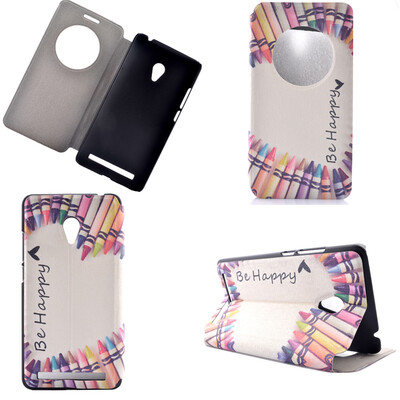 

Colorful Crayon Design PU Leather Flip Cover Wallet Card Holder Case for Asus Zenfone 6
