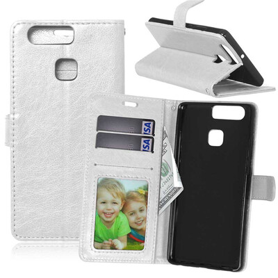 

White Style Classic Flip Cover with Stand Function and Credit Card Slot for HUAWEI P9