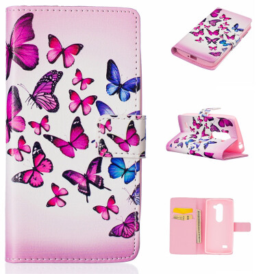 

Pink and blue butterfly Design PU Leather Flip Cover Wallet Card Holder Case for LG LEON H340N