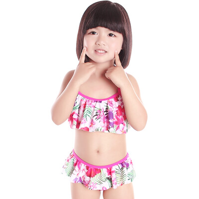 

Yizi EZI children split two sets of cute princess swimsuit girl swimsuit white leaves flowers 150cm Ezi11052