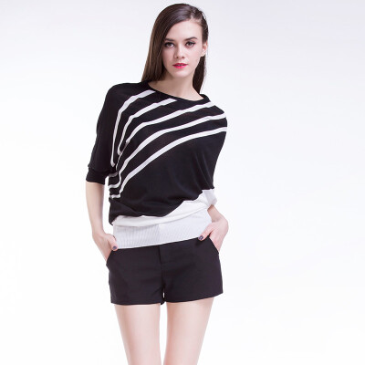 

TMi Mystery Women&39s Spring Korean Horizontal Striped Asymmetric Knitwear 161063 Black&White M