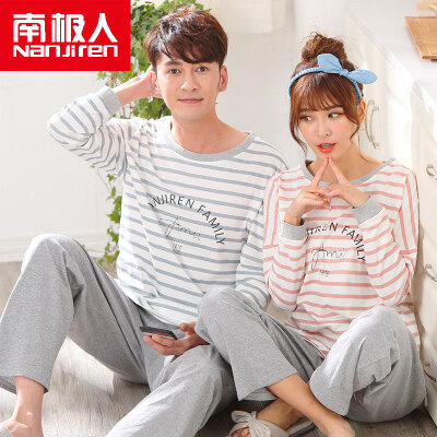 

Antarctic Nanjiren cotton pajamas home service men&women couples pajamas can wear long sleeves sets of cotton leisure home clothing suit fresh female stripes L