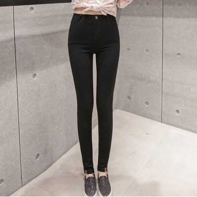 

sustory Women&39s Wear 2017 Spring Black Leggings Wearing Thin Slim Stretch High Waist Pants Casual Pants SU002 Black