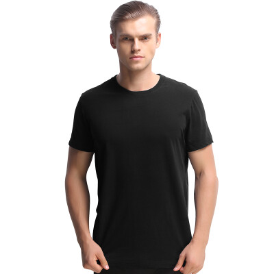 

Hengyuan Xiang men short sleeve T-shirt solid color elastic cotton primer shirt Slim round neck thin section black 180105