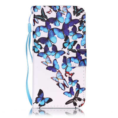 

Blue Butterfly Design PU Leather Flip Cover Wallet Card Holder Case for IPHONE 7