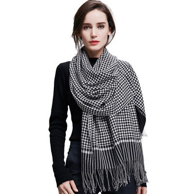 

Bao Shengxiang scarf female autumn and winter worsted lady wool scarf shawl thousands of birds grid warm collar w9507 black and white