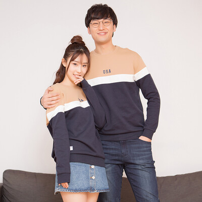 

intercrew South Korea 2017 Spring Couples Korean version of the round neck sweater women loose type mosaic printing t-shirt ITR1TM34G possession of blue 100