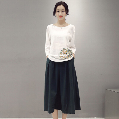 

Siba homes 2017 autumn wild loose collar long sleeves large size temperament skirt suit S71R0564A1213M on the white under the green M