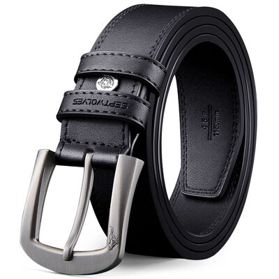 

Seven wolves SEPTWOLVES belt mens long version of fashion casual series leather pin buckle belt 7A92058400C black send puncher