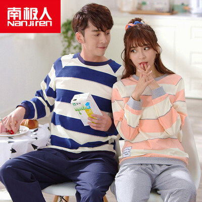 

Antarctic people Nanjiren cotton pajamas home service men&women couples pajamas can wear long sleeves sets of cotton leisure home service suit female large bar XXL