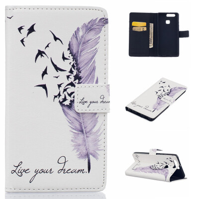 

Plumes Design PU Leather Flip Cover Wallet Card Holder Case for HUAWEI P9