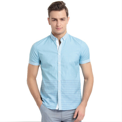 

Acacia bird xiangsiniao shirt men summer cotton lapel collar collar splicing casual short sleeve shirt B1 sky blue 185 / 100B